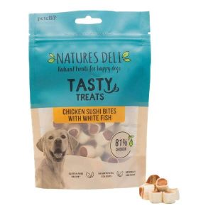 Natures Deli Chicken Sushi Bites with White Fish Dog Treats 100g
