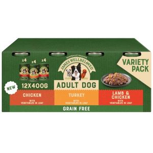 James Wellbeloved Grain Free Adult Dog Wet Food - Loaf Variety Pack 12x400g Cans
