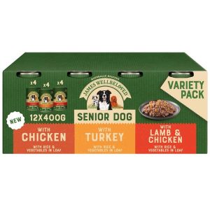 James Wellbeloved Senior Dog Wet Food - Loaf Variety Pack 12x400g Cans