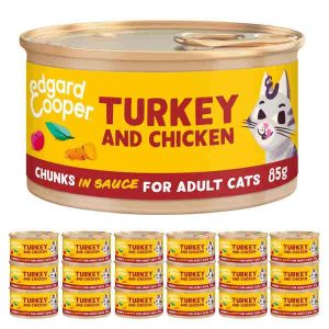 Edgard & Cooper Adult Wet Cat Food Turkey & Chicken Chunks in Sauce 18x85g Cans