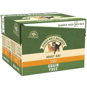 James Wellbeloved Grain Free Adult Cat Wet Food - Turkey in Gravy 24x85g Pouches